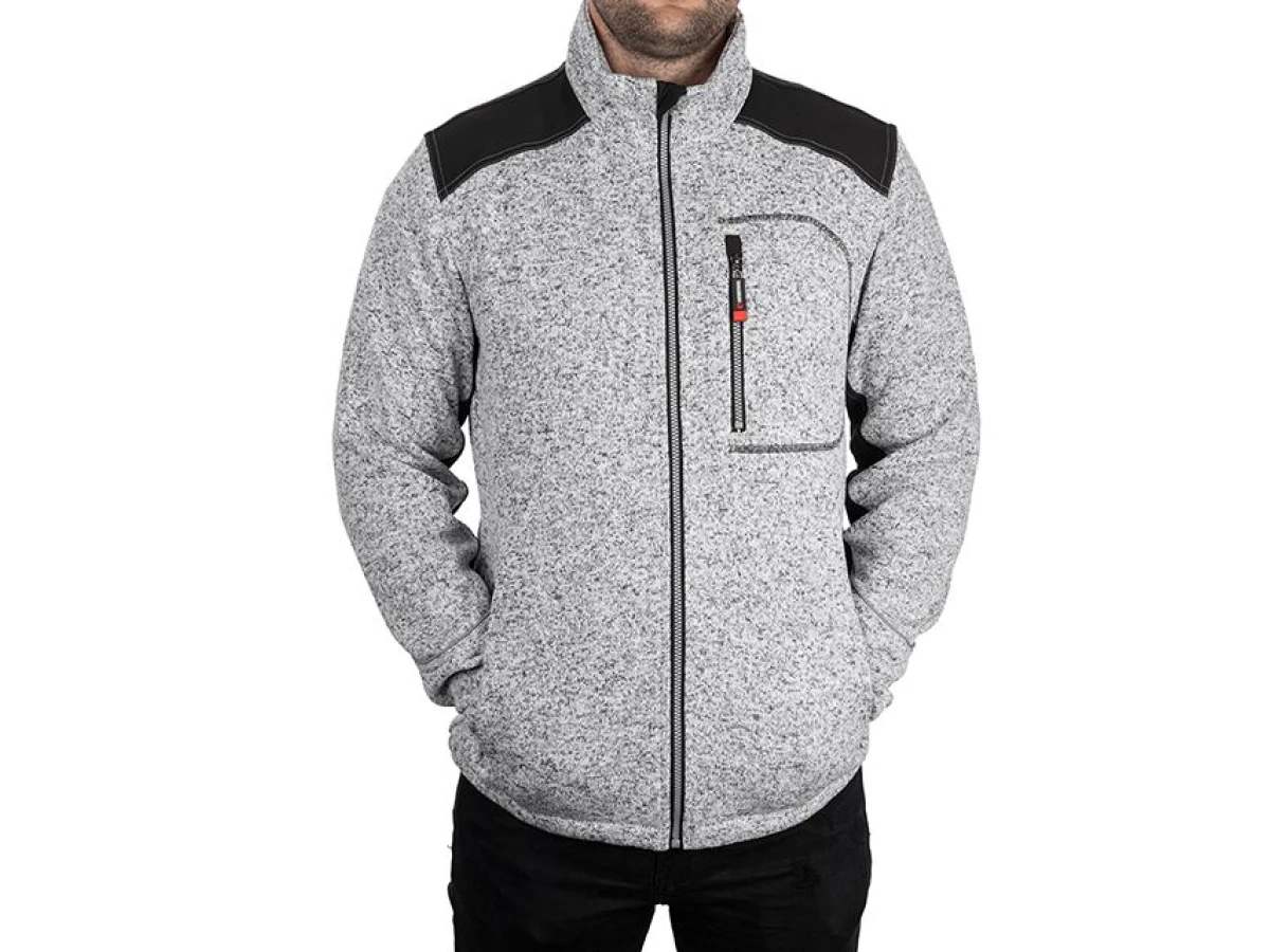 Куртка в'язана SOFTSHELL сірого кольору з чорними вставками, тканина - 100% поліестер 270 G, з кишенею на грудях і двома бічними, розмір M INTERTOOL SP-3112 