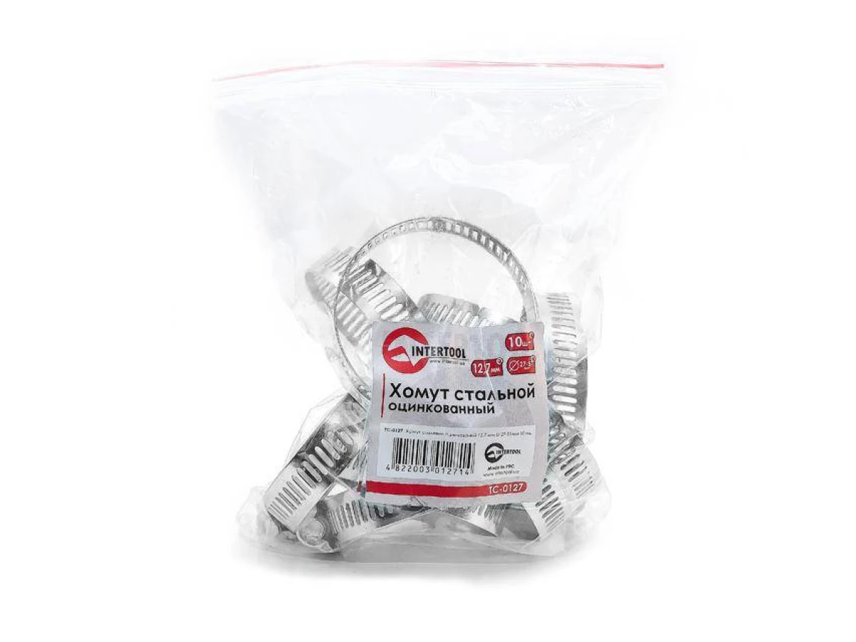 Хомут сталевий оцинкований 12,7 мм, D - 27-51 мм INTERTOOL TC-0127 
