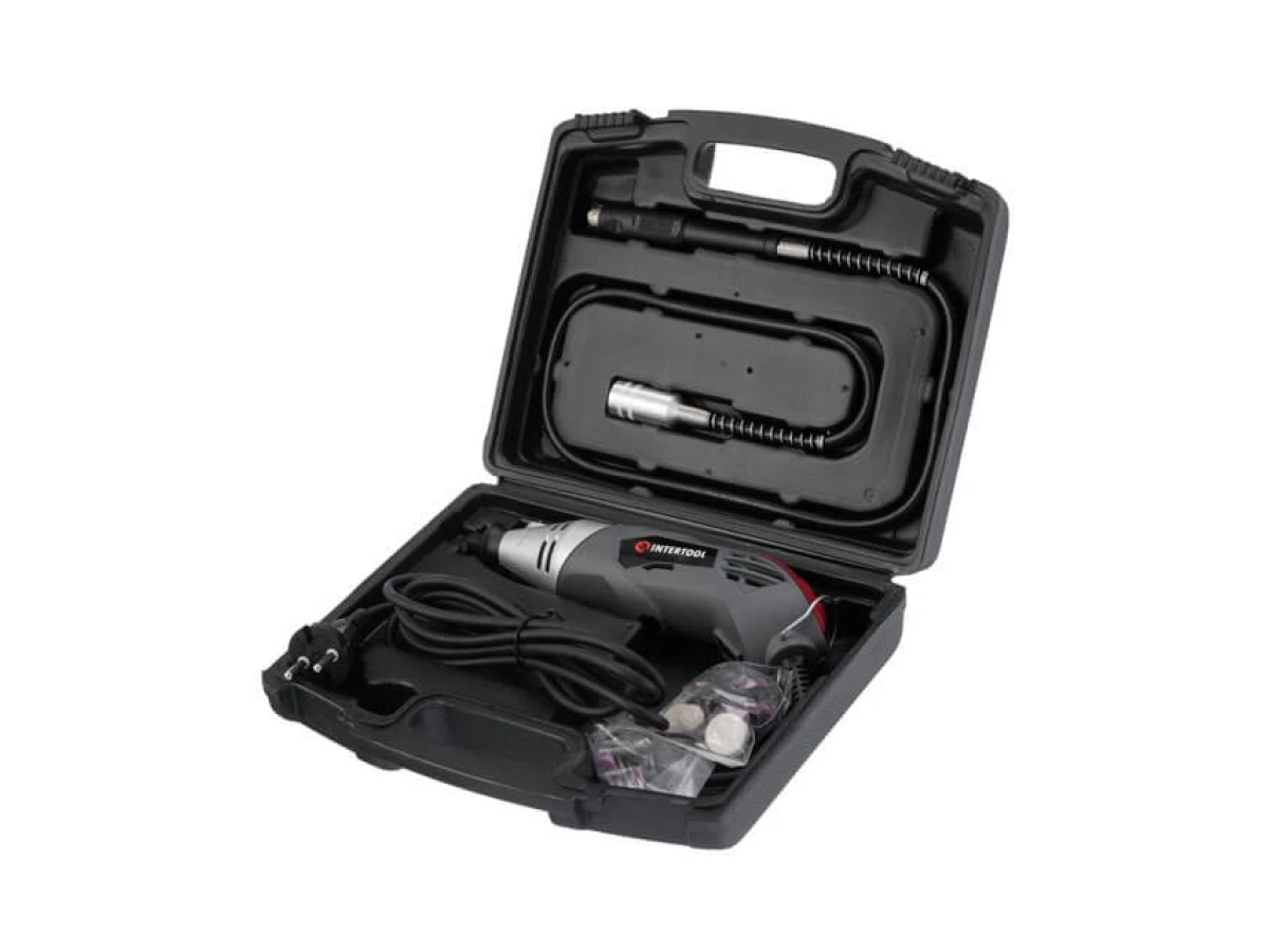 Шліфмашина пряма (гравер) 170 Вт, 8000-35000 об/хв, кейс, аксесуари 40 од., гнучкий вал INTERTOOL DT-0517 