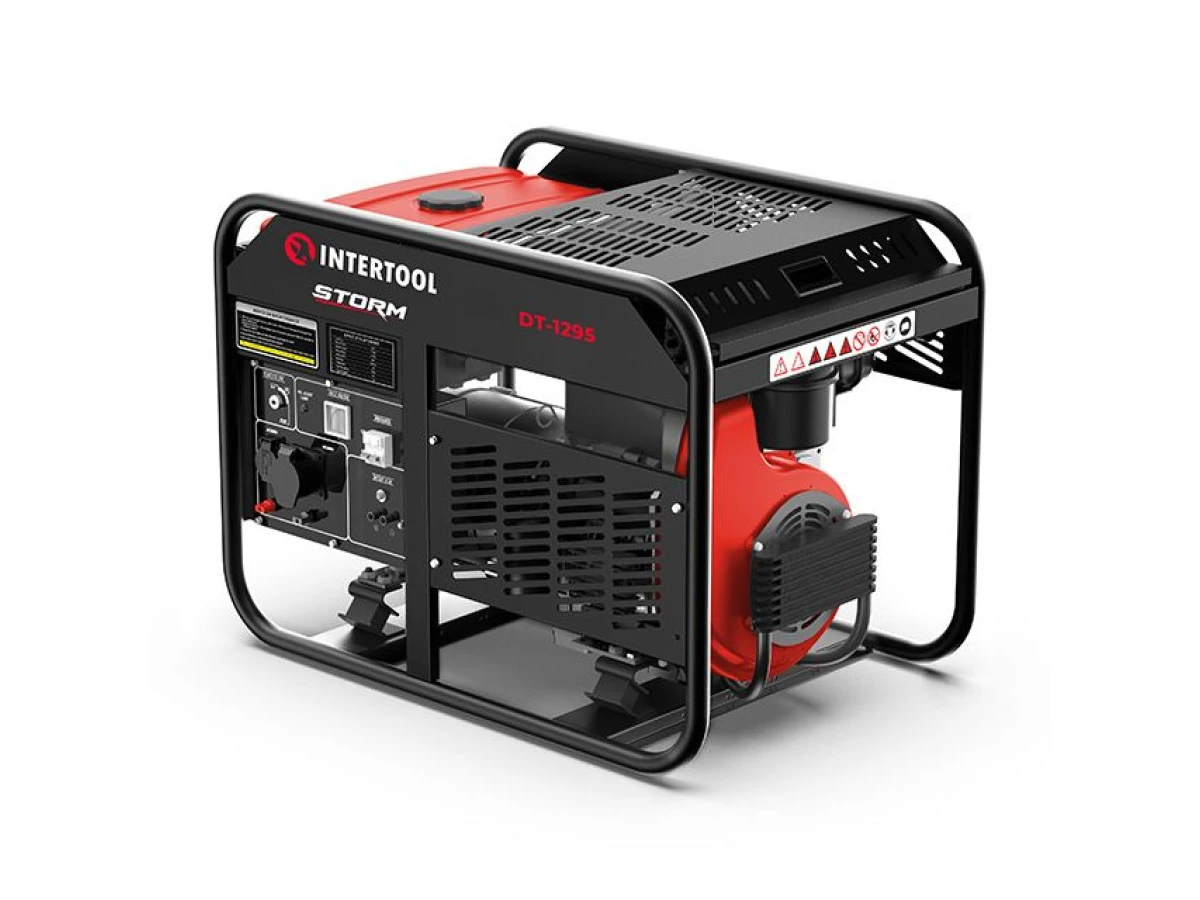 Генератор дизельный 10/11 кВт, 2 цилиндра, 380/220 В, 25 л, электро старт, медная обмотка, STORM INTERTOOL DT-1295 
