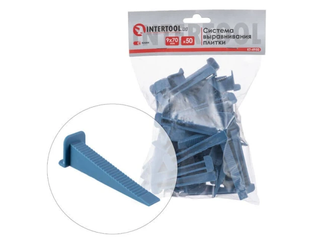 Система вирівнювання плитки, клин 9*70 мм / 50 шт INTERTOOL KT-4950 