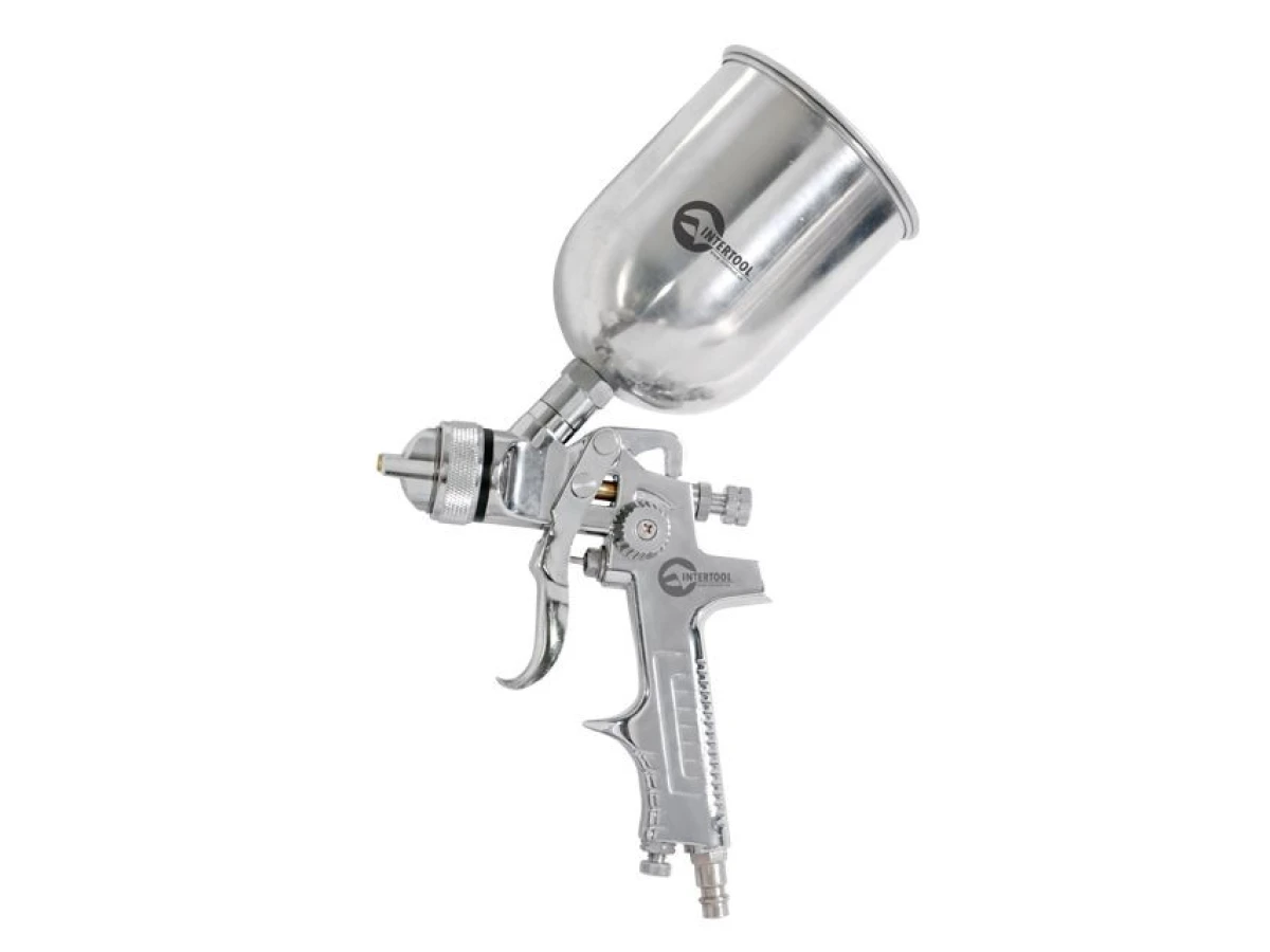 Краскопульт пневматический HVLP, форсунка 1.4мм, верхний металлический бачок 600мл., 3бар INTERTOOL PT-0109 