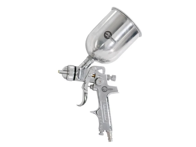 Краскопульт пневматический HVLP, форсунка 1.4мм, верхний металлический бачок 600мл., 3бар INTERTOOL PT-0109 