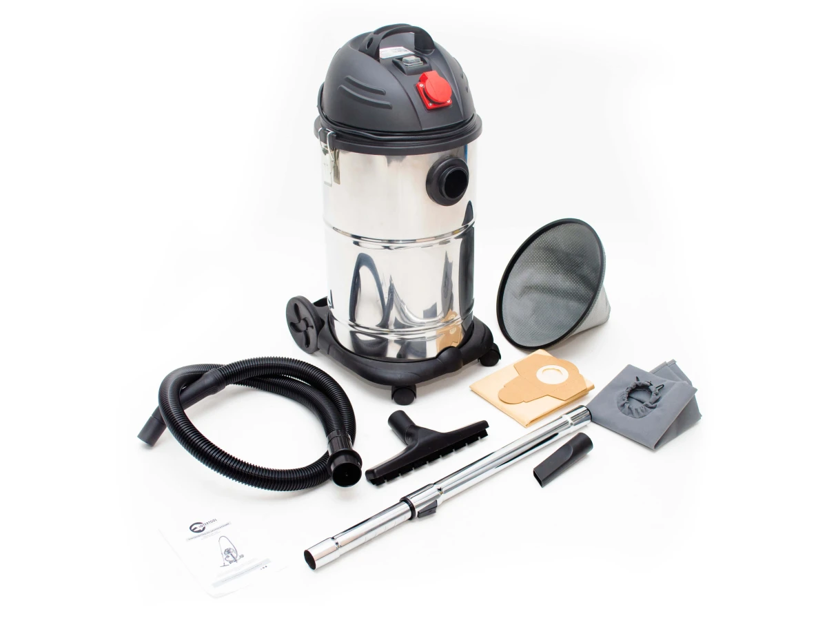 Пилосос промисловий 30 л, 1400 Вт, сухе, вологе прибирання, багаторазовий спонж-фільтр, фільтр-пакет INTERTOOL DT-1030 