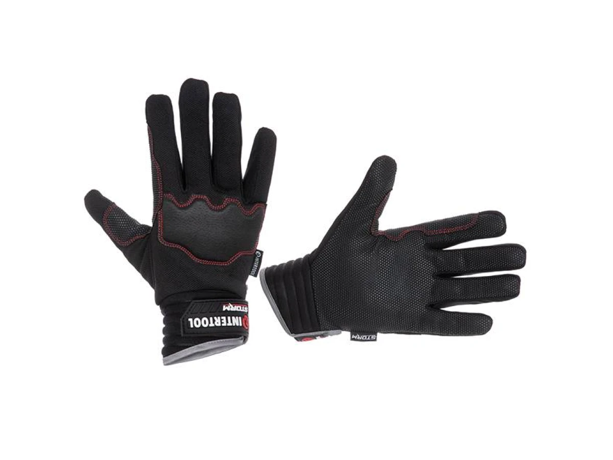 Рукавиці зі спандексу, антиковзаюче покриття долоні, захист суглобів піноматеріалом, посилення на великому і вказівному пальцях, 10" (XL) STORM INTERTOOL SP-0180 