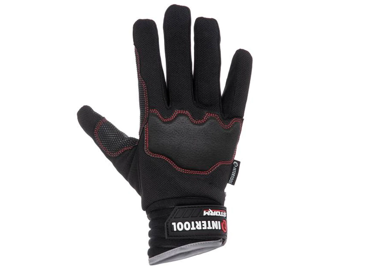 Рукавиці зі спандексу, антиковзаюче покриття долоні, захист суглобів піноматеріалом, посилення на великому і вказівному пальцях, 10" (XL) STORM INTERTOOL SP-0180 