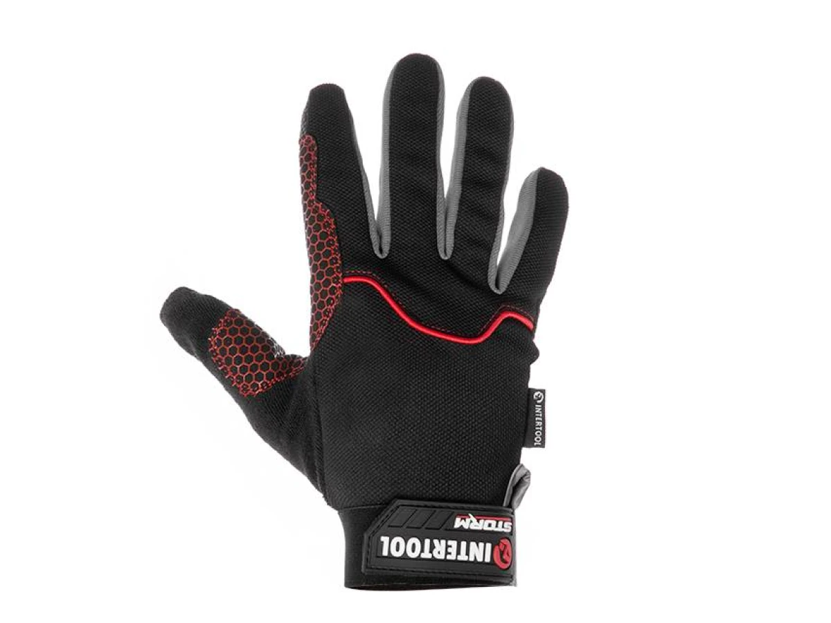 Рукавиці зі спандексу, дихаючий матеріал, антиковзаюче покриття долоні, посилення на великому і вказівному пальцях, 10" (XL) STORM INTERTOOL SP-0181 
