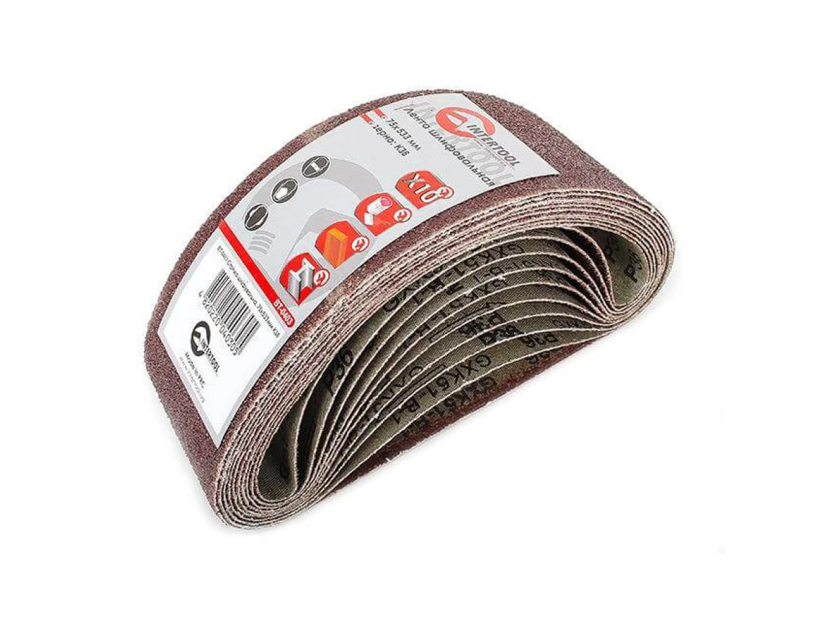 Стрічка шліфувальна 75 x 533мм, зерно 36 уп.10шт. INTERTOOL BT-0403 