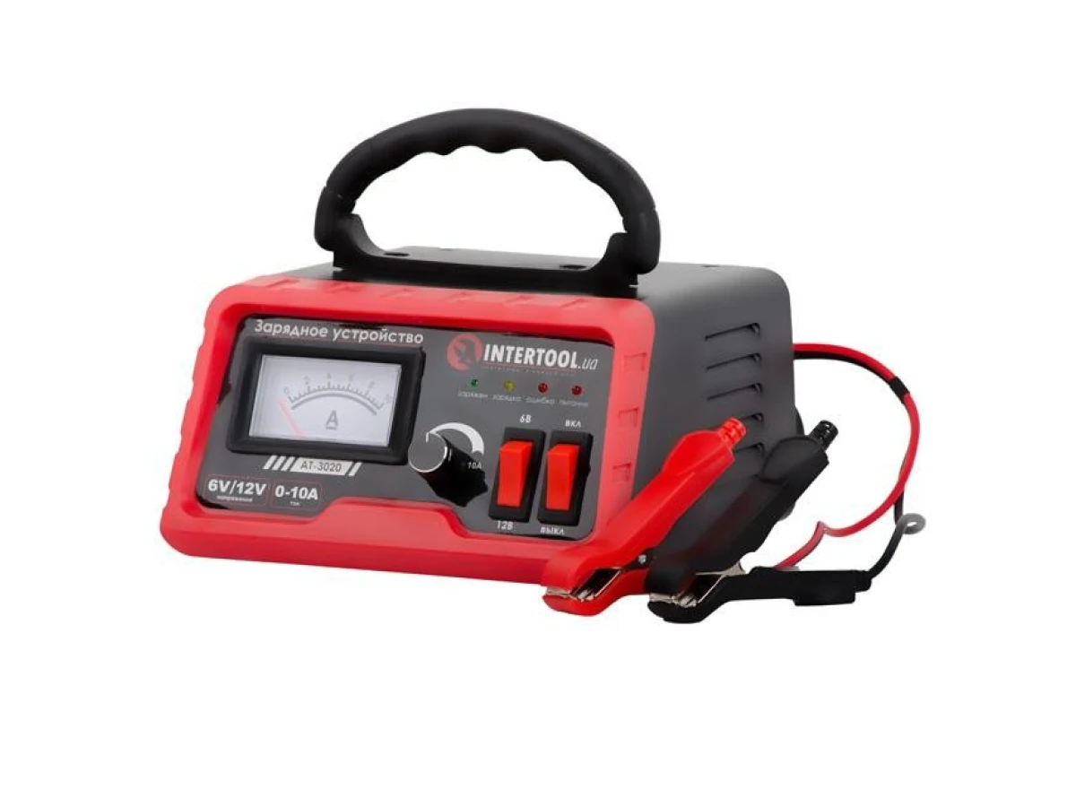 Устройство зарядное для аккумуляторов 6/12 В, 0-10 А, 6-120 Ач, с микропроцессором INTERTOOL AT-3020 