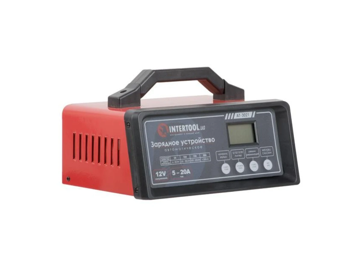 Зарядное устройство 12 В, 5/10/15/20 А, 230 В, режим реанимации (десульфатации) аккумулятора INTERTOOL AT-3021 