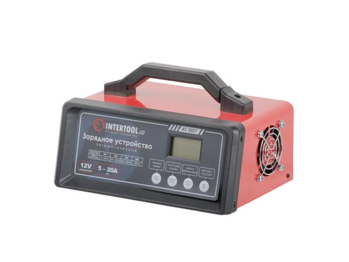 Зарядное устройство 12 В, 5/10/15/20 А, 230 В, режим реанимации (десульфатации) аккумулятора INTERTOOL AT-3021 