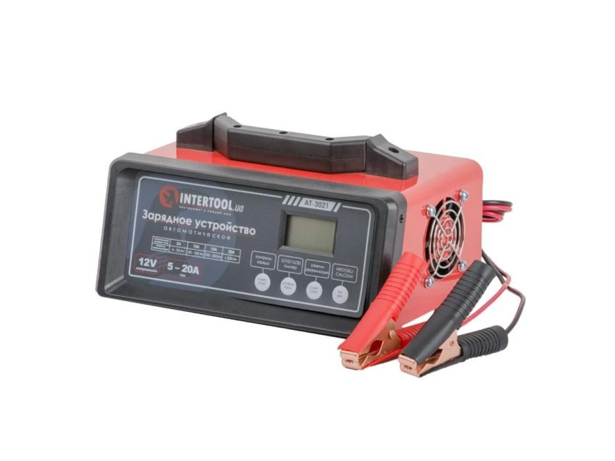 Зарядное устройство 12 В, 5/10/15/20 А, 230 В, режим реанимации (десульфатации) аккумулятора INTERTOOL AT-3021 