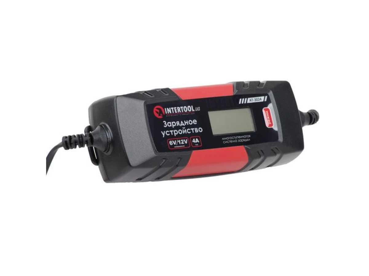 Устройство зарядное 6/12В, 4А, 230В, зимний режим зарядки, дисплей, емкость заряжаемого аккумулятора 1.2-120 а/ч INTERTOOL AT-3024 