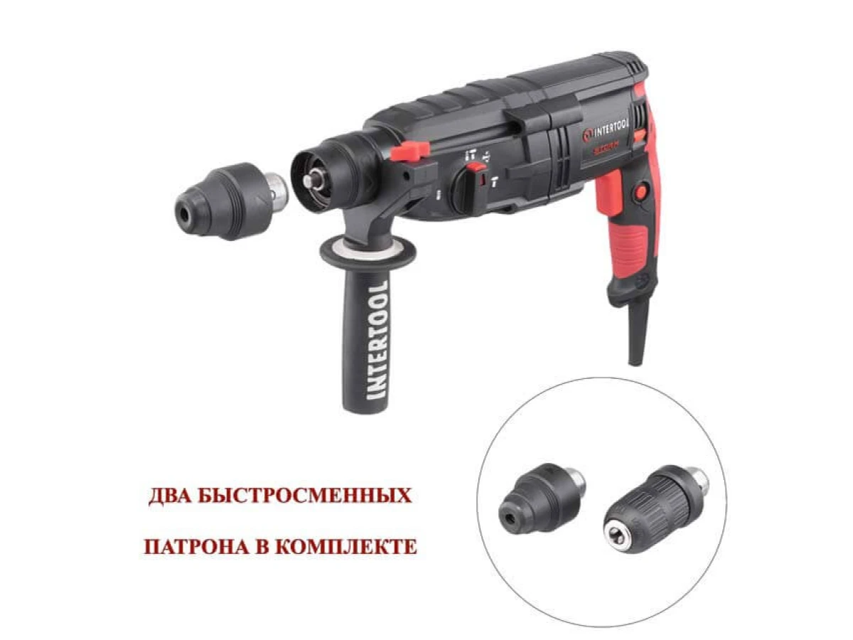 Перфоратор 1000 Вт, 3.2 Дж, 0-1300 об/хв., 0-5100 уд./хв., 3 режими, знімний швидкозатискний патрон INTERTOOL WT-0171 