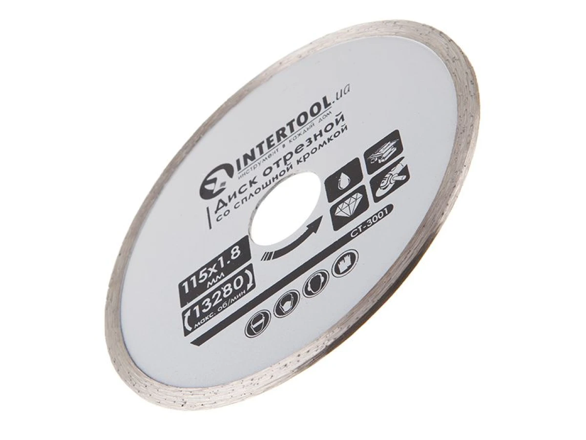 Диск отрезной алмазный по плитке, со сплошной кромкой, 115 мм, 16-18% INTERTOOL CT-3001 