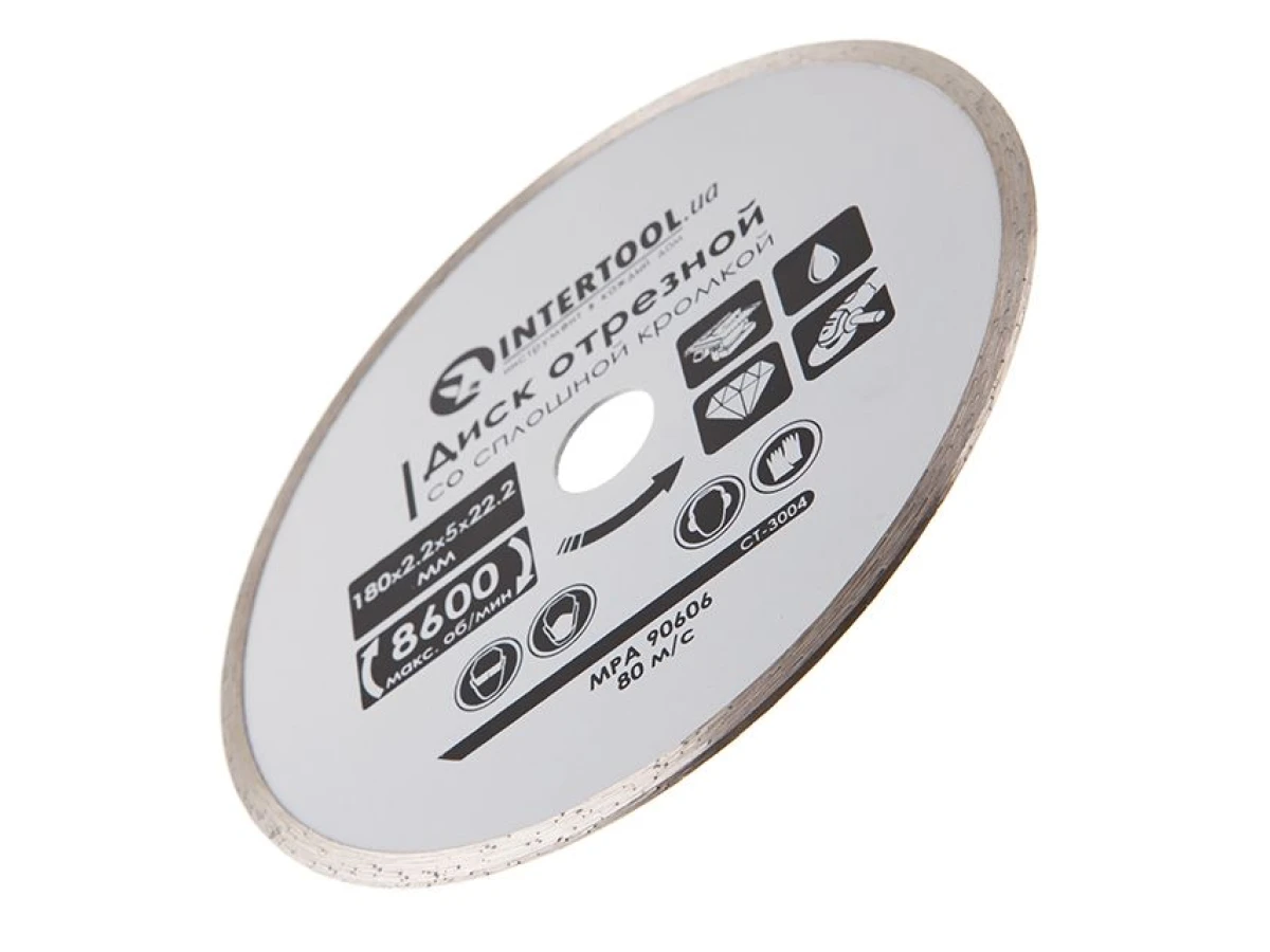 Диск отрезной алмазный по плитке, со сплошной кромкой, 180 мм, 16-18% INTERTOOL CT-3004 