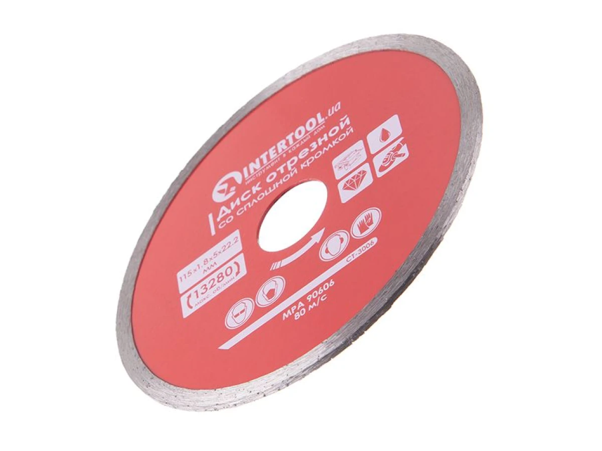 Диск відрізний алмазний по плитці, з суцільною крайкою, 115мм, 22-24% INTERTOOL CT-3006 