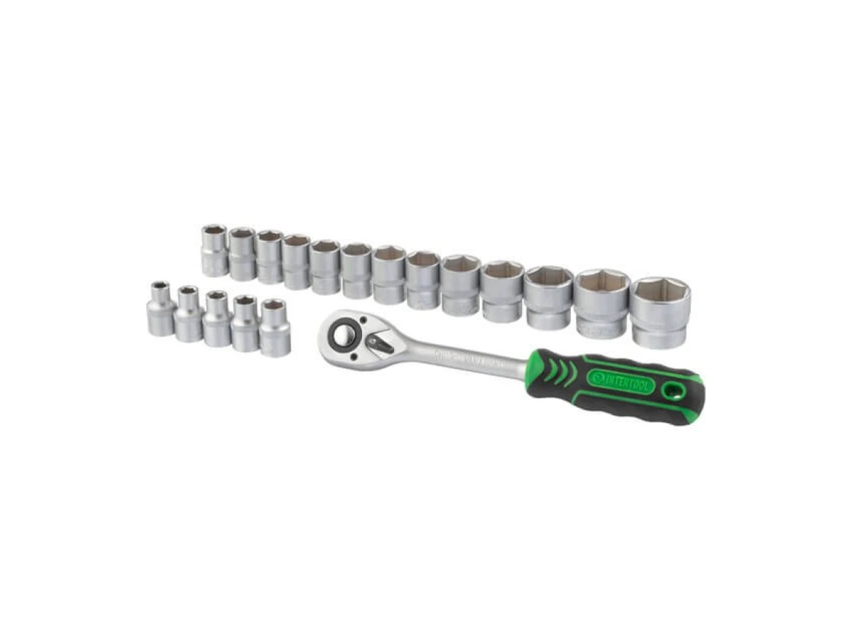 Набір торцевих головок з тріскачкою 1/2" 19 од., 72 зубця, Cr-V, INTERTOOL ET-6019 
