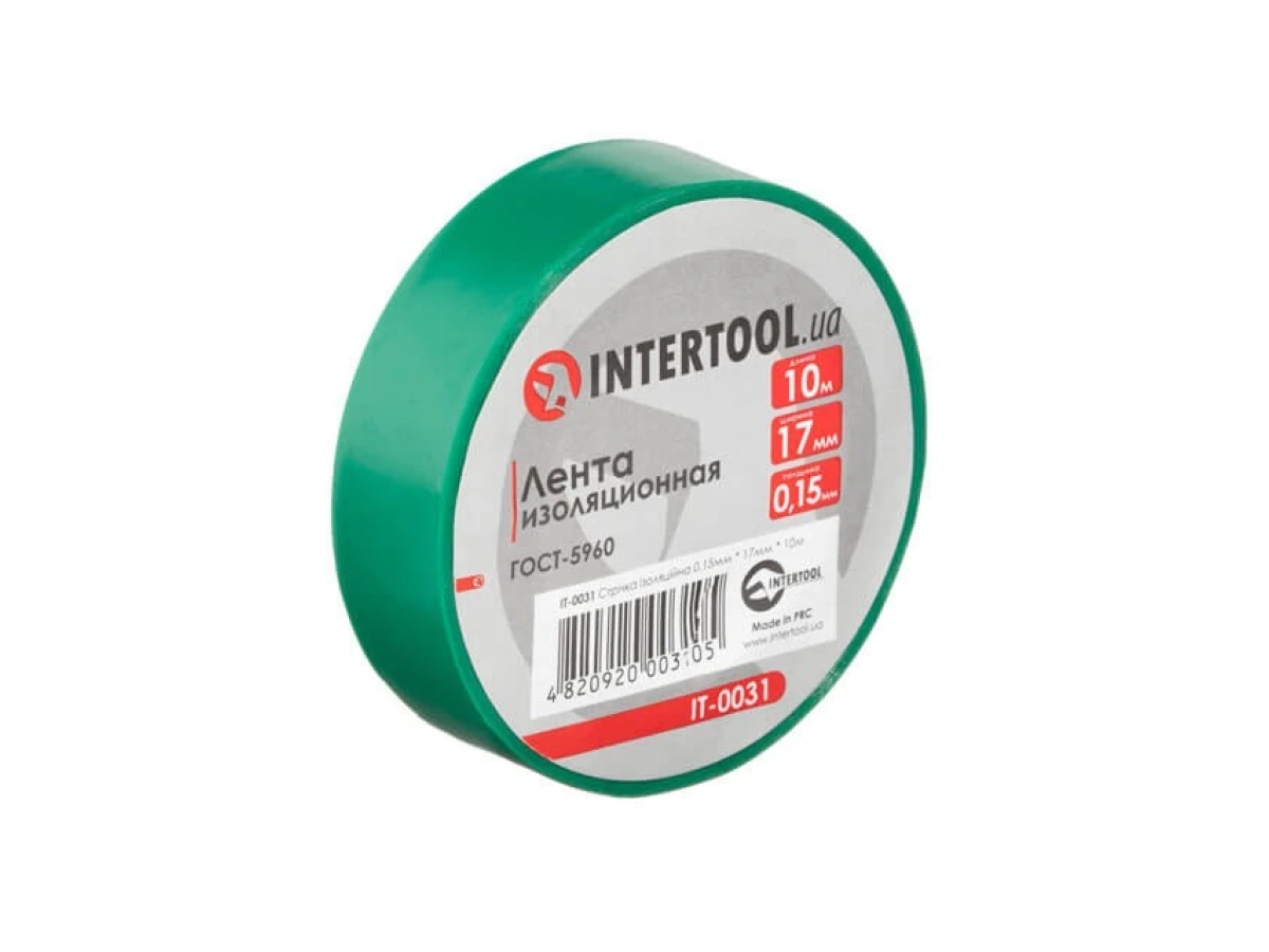 Стрічка ізоляційна, 17 мм * 10 м * 0,15 мм, зелена INTERTOOL IT-0031 