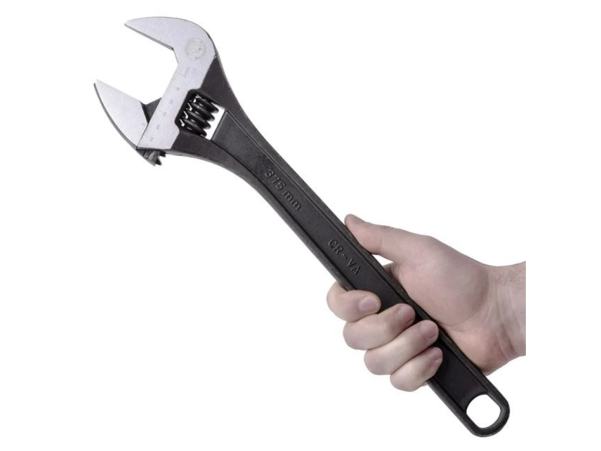 Ключ разводной 380 мм, Cr-V, черный, фосфатированный INTERTOOL XT-0065 