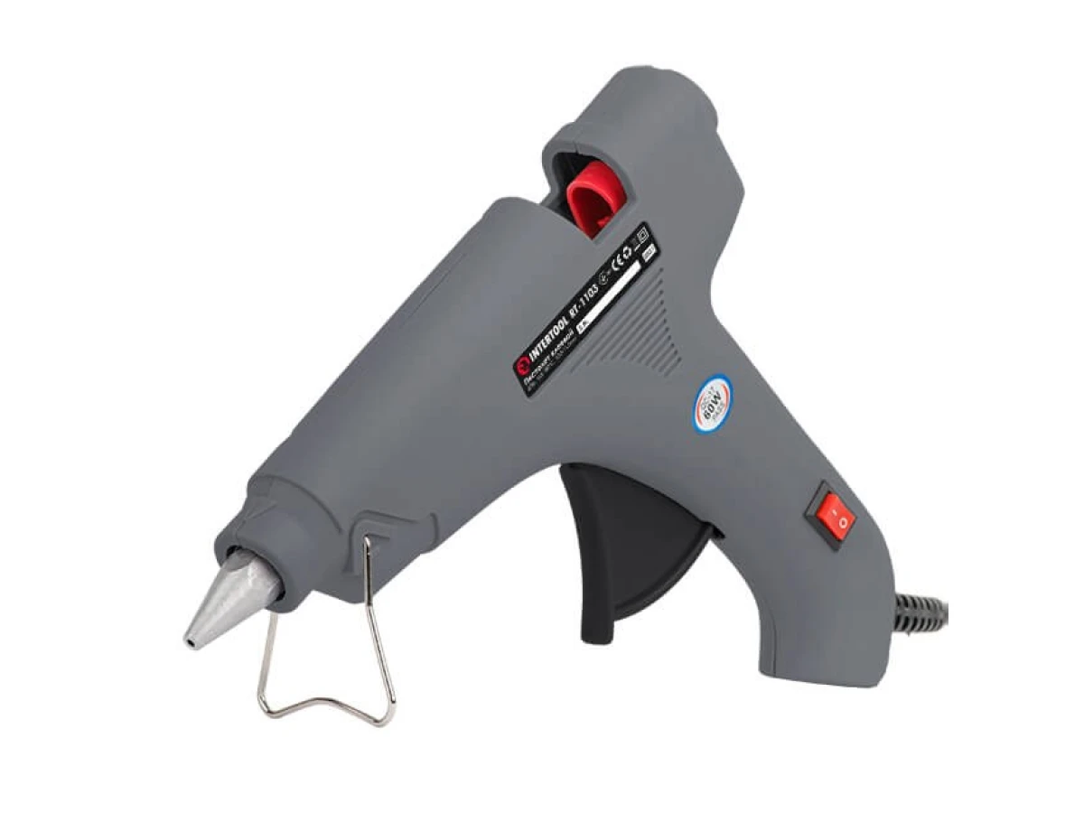 Пістолет клейовий 60 Вт, 230 В, 165-180 °C під стрижні 10.8-11.5 мм, 8-20 г/хв. INTERTOOL RT-1103 