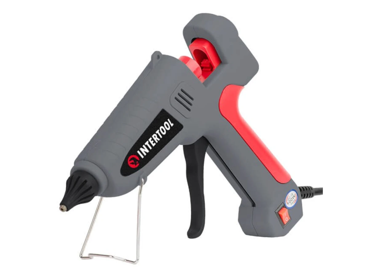Пістолет клейовий 100 Вт, 230 В, 215-230 °C під стрижні 10.8-11.5 мм, 13-30 г/хв. INTERTOOL RT-1106 