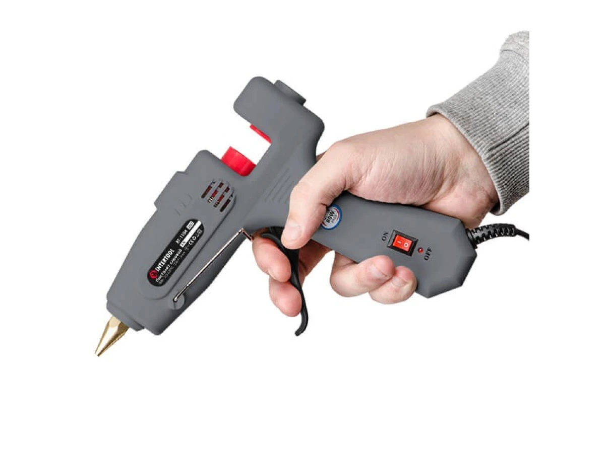 Пістолет клейовий 80 Вт, 230 В, 215-230°C під стрижні 10.8-11.5 мм, 13-30 г/хв. INTERTOOL RT-1104 