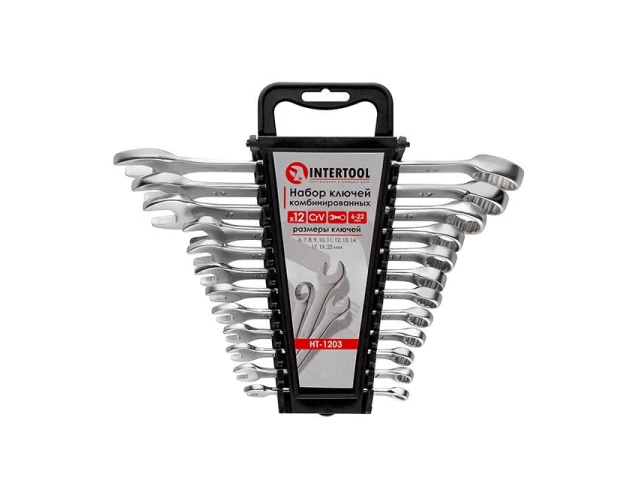 Набір ключів комбінованих 12 шт, 6-22 мм CrV INTERTOOL HT-1203 
