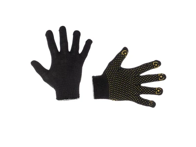 Рукавичка трикотажна 60% бавовна / 40% поліестер, з ПВХ крапкою, клас в'язки 7, колір чорний, точка, 38 г INTERTOOL SP-0138