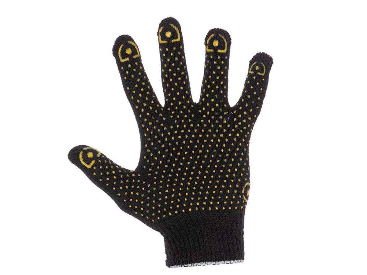 Перчатка трикотажная 60% хлопок / 40% полиэстер, с ПВХ точкой, класс вязки 7, цвет черный, точка, 38 г INTERTOOL SP-0138 
