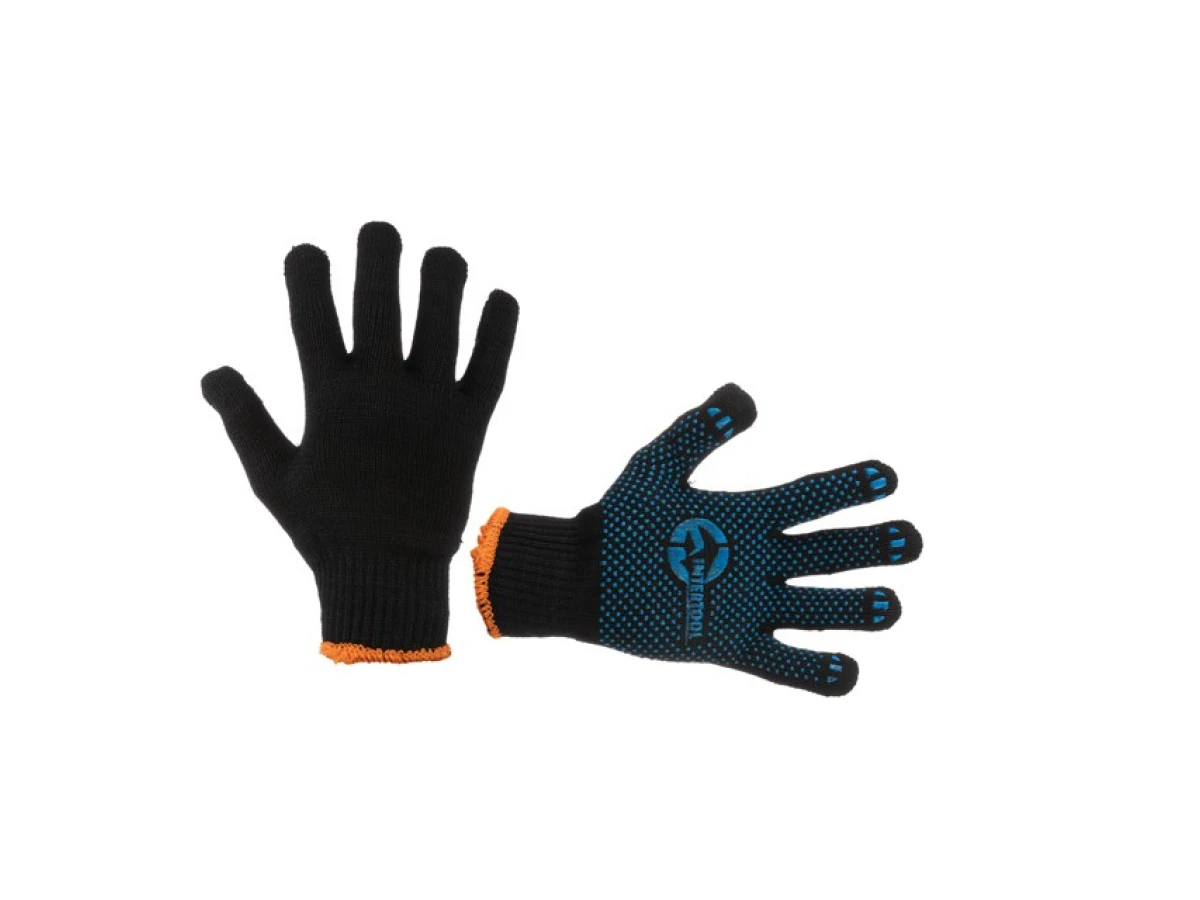 Рукавичка трикотажна акрилова вкрита PVC крапками на долоні 9" (синя) INTERTOOL SP-0132 