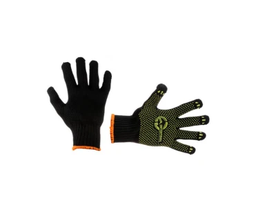 Рукавичка трикотажна 60% бавовна / 40% поліестер, з ПВХ крапкою, клас в'язки 7, колір чорний, з платуванням, жовта крапка, 90 гр INTERTOOL SP-0125