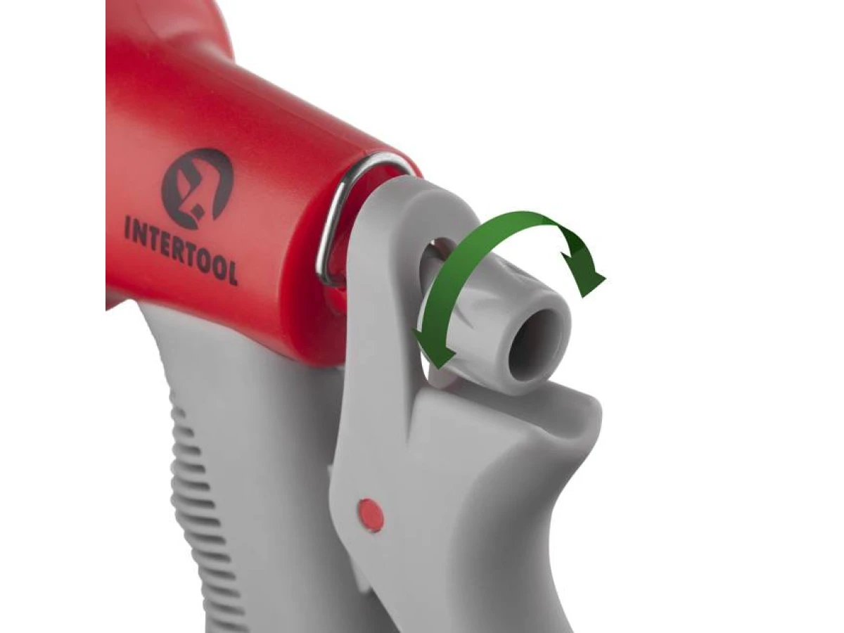 Пистолет-распылитель для полива, 8 функций + адаптер с резьбой 1/2", 3/4" и 2 коннектора для шланга 1/2" INTERTOOL GE-0002 