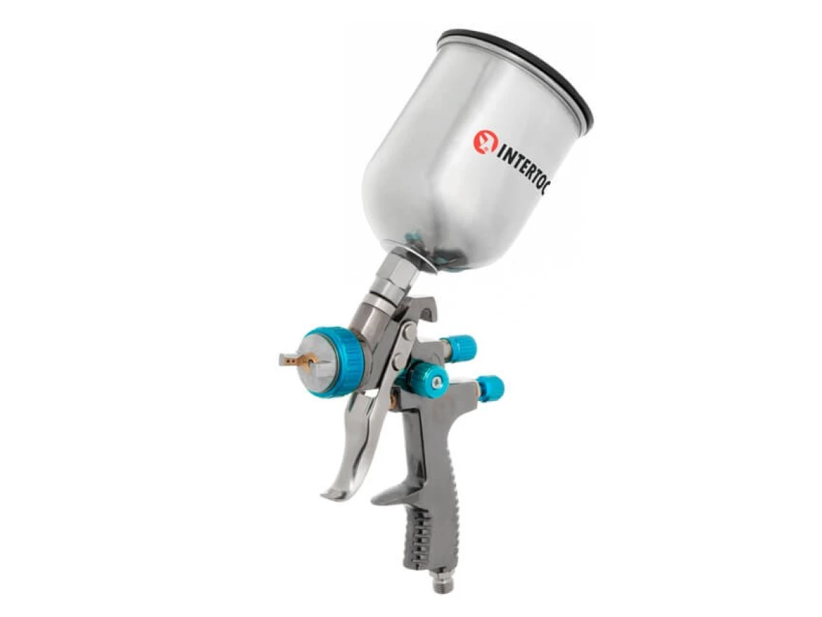 Фарбопульт пневматичний LVLP BLUE професійний, форсунка 1.4мм, верхній металевий бачок 600мл., 1.5бар INTERTOOL PT-0133 