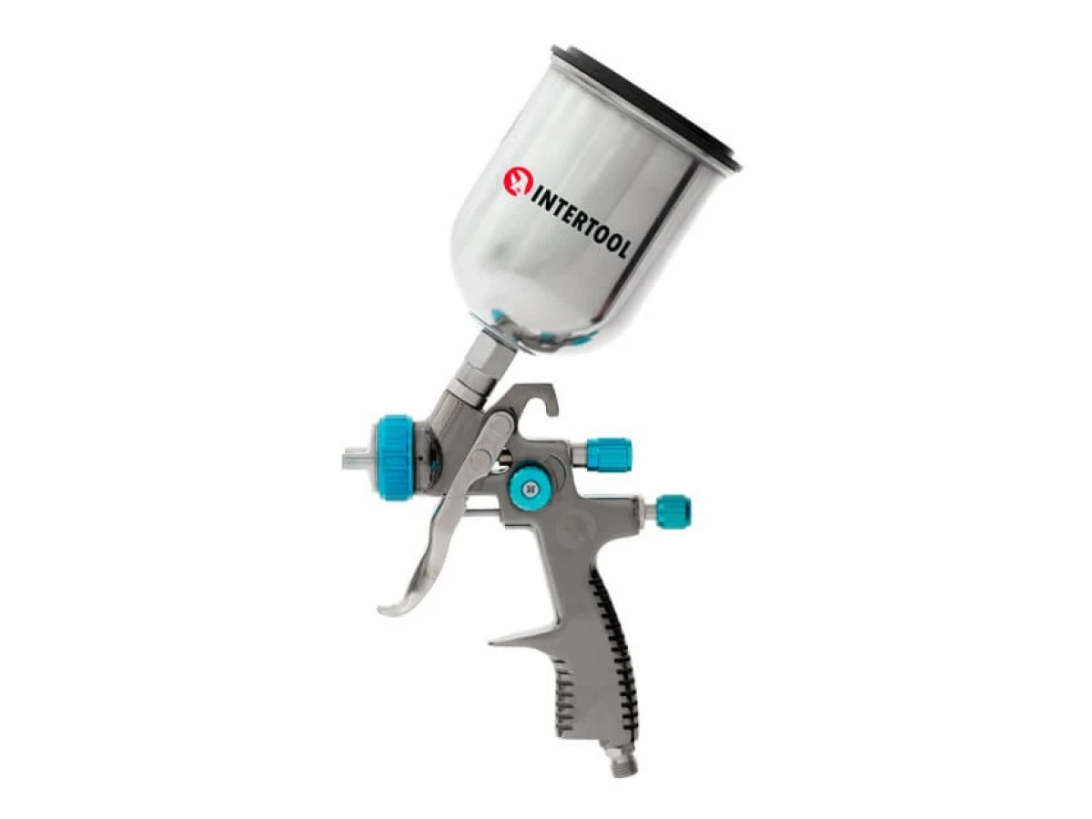 Фарбопульт пневматичний LVLP BLUE професійний, форсунка 1.4мм, верхній металевий бачок 600мл., 1.5бар INTERTOOL PT-0133 