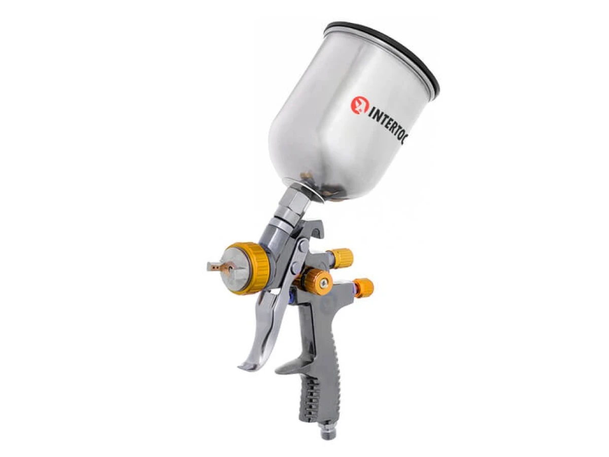 Фарбопульт пневматичний LVLP BRONZE професійний, форсунка 1.8мм, верхній металевий бачок 600мл., 1.5бар INTERTOOL PT-0135 