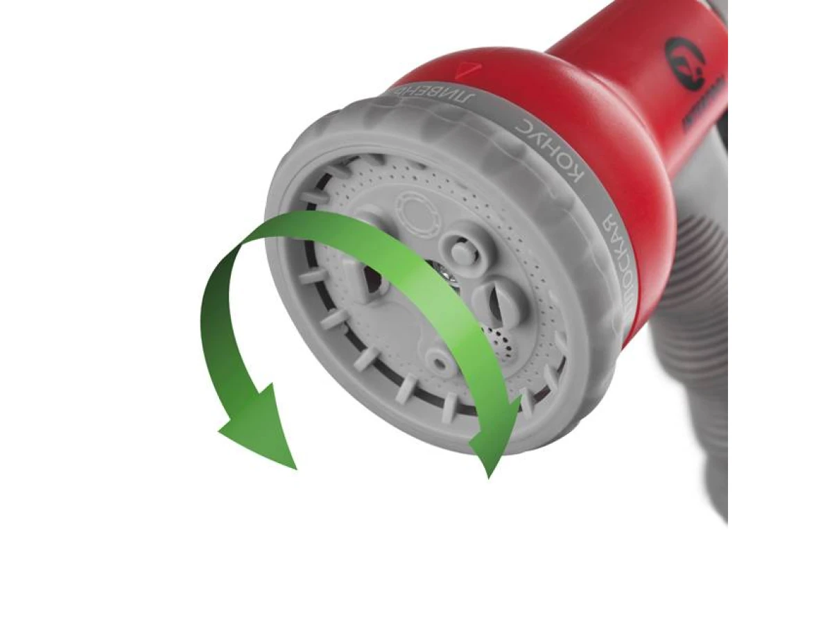 Пистолет-распылитель для полива, 8 функций + адаптер с резьбой 1/2", 3/4" и 2 коннектора для шланга 1/2" INTERTOOL GE-0002 