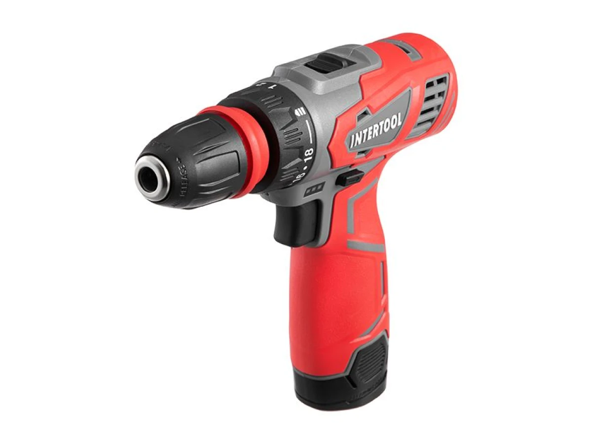 Дриль-шурупокрут акумуляторний 12 В, 30 Nm, 0-350/0-1300 об/хв, 0.8-10 мм, 1.5 Аг, знімний патрон INTERTOOL DT-0314 
