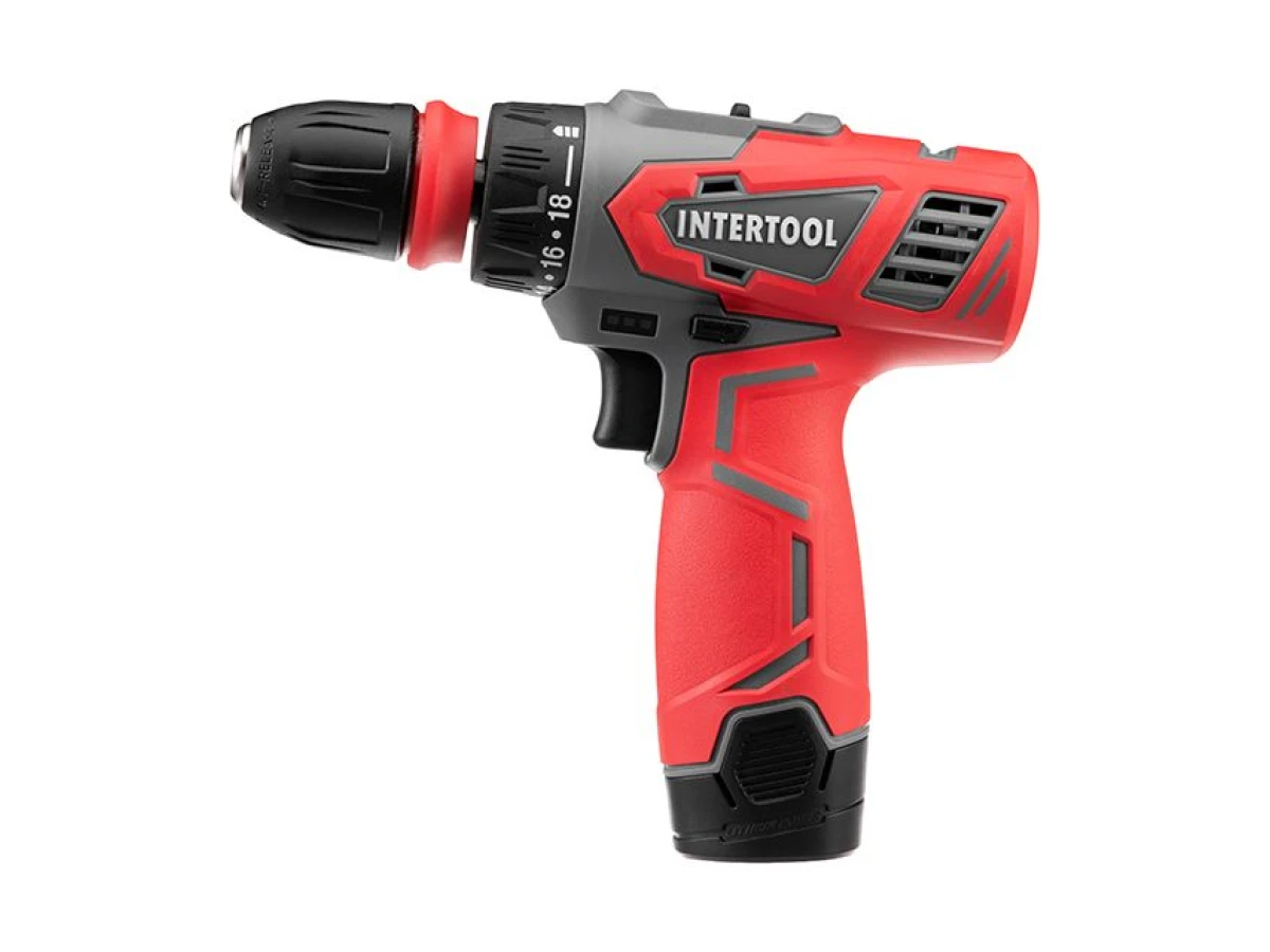Дриль-шурупокрут акумуляторний 12 В, 30 Nm, 0-350/0-1300 об/хв, 0.8-10 мм, 1.5 Аг, знімний патрон INTERTOOL DT-0314 