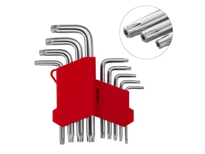 Набір ключів Г-подібних TORX з отвором 9 шт, Т10-Т50, CrV INTERTOOL HT-0604