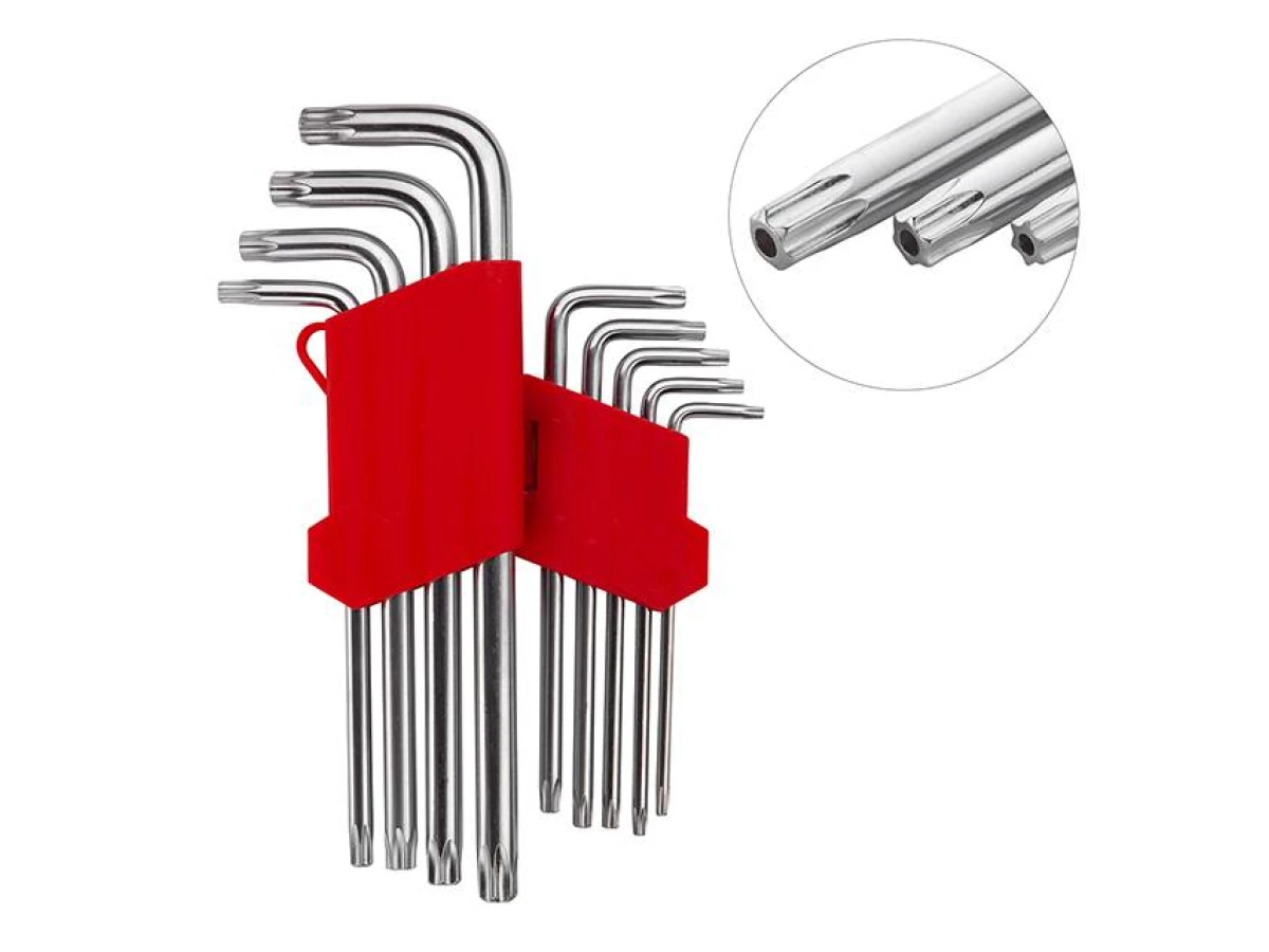 Набір ключів Г-подібних TORX з отвором 9 шт, Т10-Т50, CrV, Big INTERTOOL HT-0606 