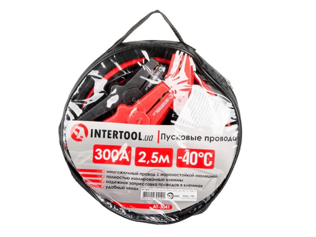 Пусковые провода 300А, 2.5м, до -40°C, чехол INTERTOOL AT-3041 