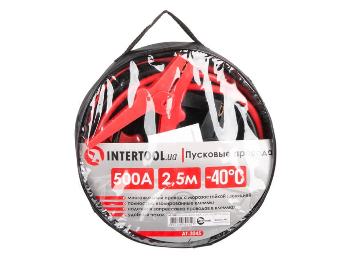 Пусковые провода 500А, 2.5м, до -40°C, чехол INTERTOOL AT-3045 