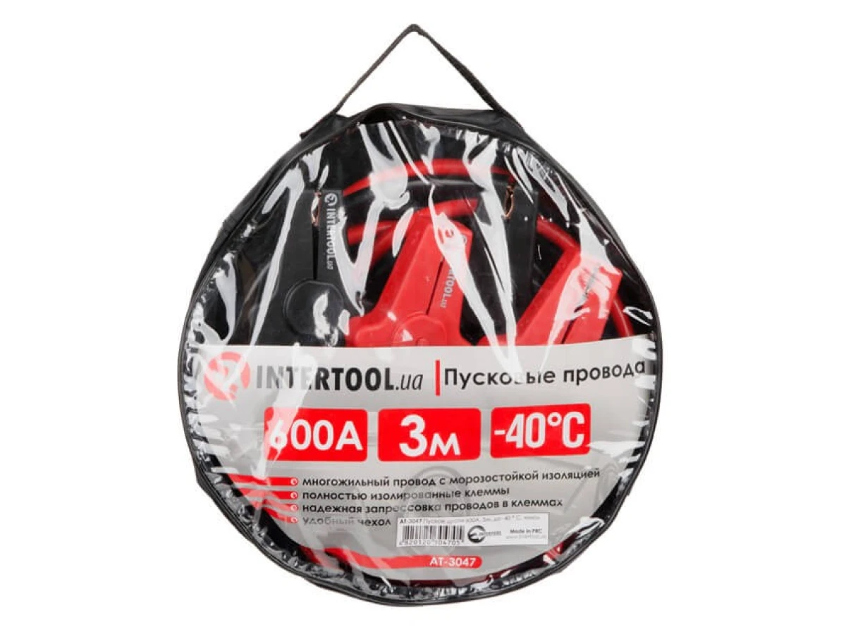 Пусковые провода 600А, 3м, до -40°C, чехол INTERTOOL AT-3047 
