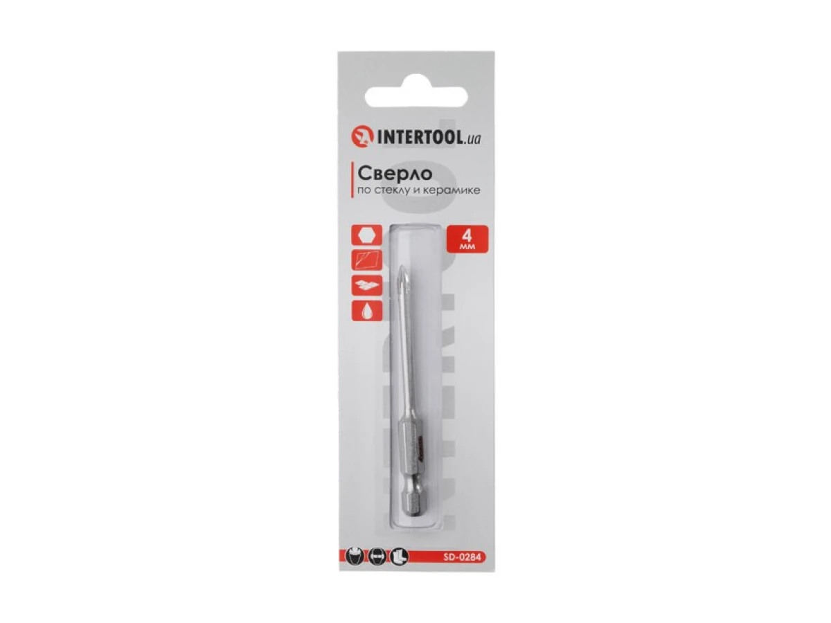 Свердло по склу та кераміці 4 мм HEX 1/4'' (6.35 mm) INTERTOOL SD-0284 