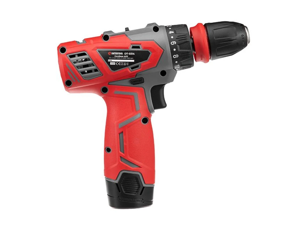 Дриль-шурупокрут акумуляторний 12 В, 30 Nm, 0-350/0-1300 об/хв, 0.8-10 мм, 1.5 Аг, знімний патрон INTERTOOL DT-0314 