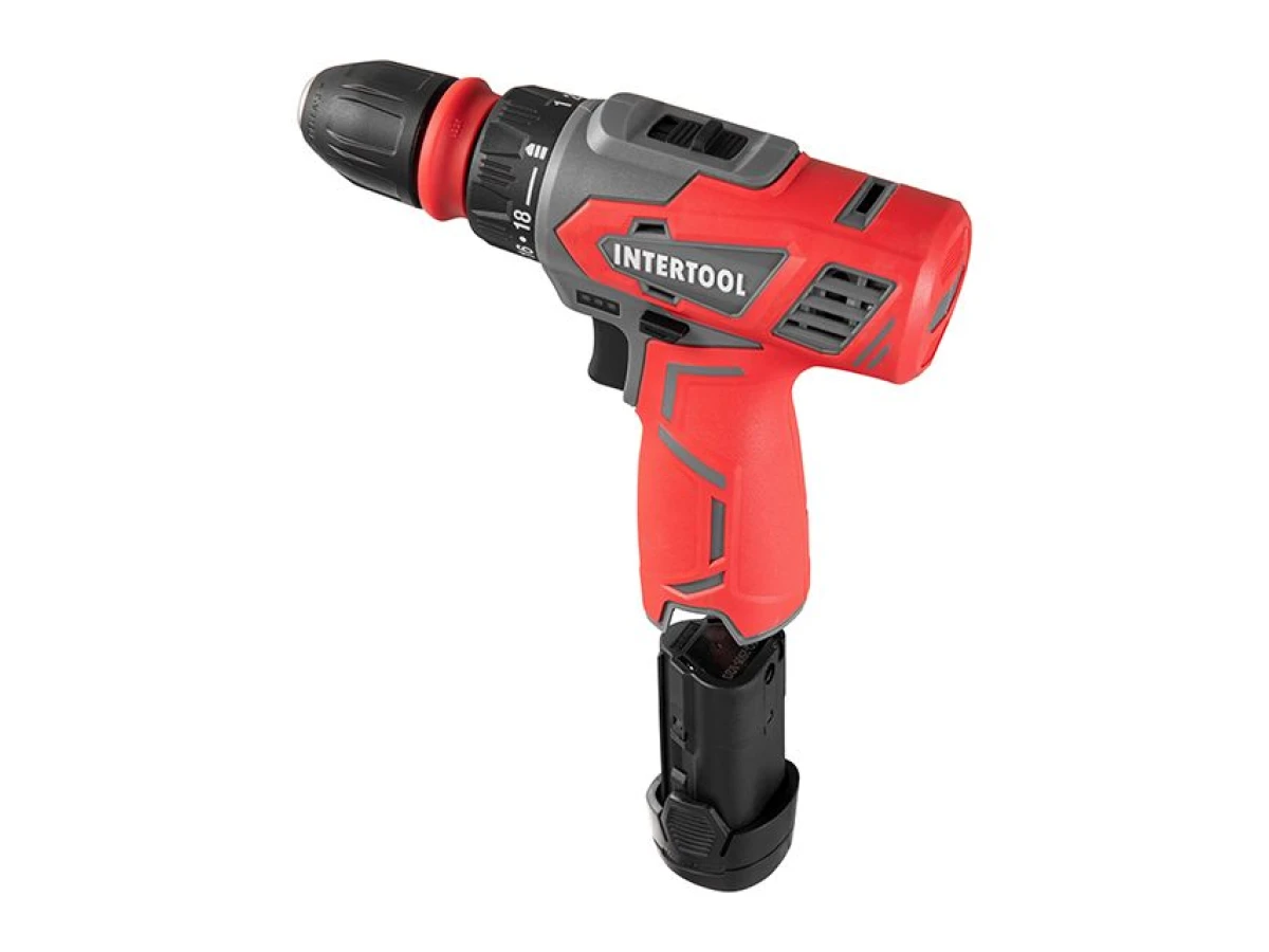 Дриль-шурупокрут акумуляторний 12 В, 30 Nm, 0-350/0-1300 об/хв, 0.8-10 мм, 1.5 Аг, знімний патрон INTERTOOL DT-0314 