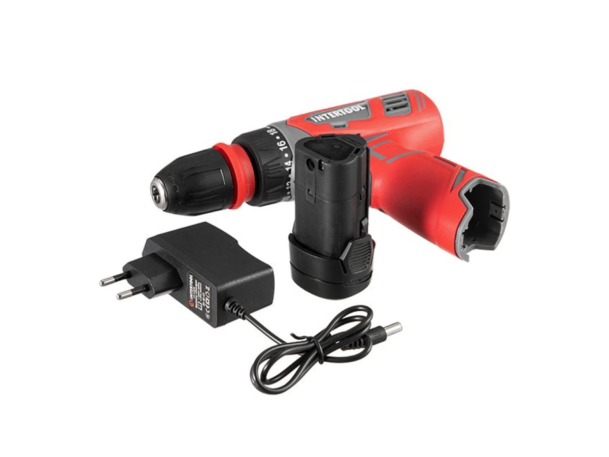 Дриль-шурупокрут акумуляторний 12 В, 30 Nm, 0-350/0-1300 об/хв, 0.8-10 мм, 1.5 Аг, знімний патрон INTERTOOL DT-0314 