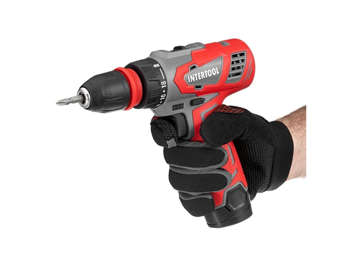 Дриль-шурупокрут акумуляторний 12 В, 30 Nm, 0-350/0-1300 об/хв, 0.8-10 мм, 1.5 Аг, знімний патрон INTERTOOL DT-0314 