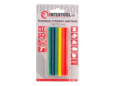 Комплект стрижнів клейових кольорових 7,4 мм * 100 мм, 12 шт INTERTOOL RT-1031